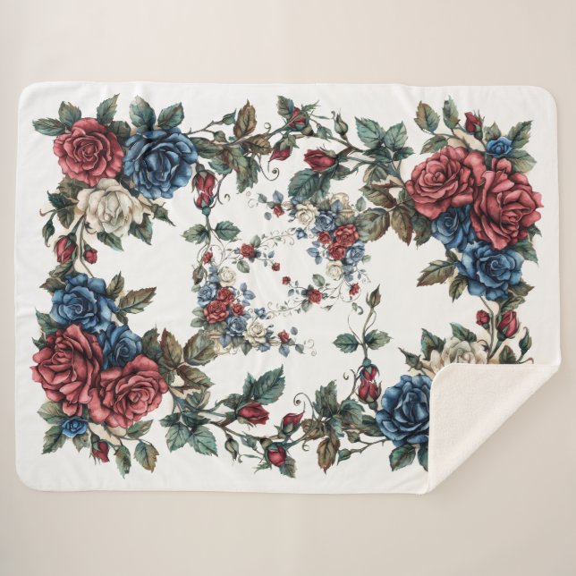 Cobertor Sherpa Jardim Americano Rosas Patriotas (Frente (Horizontal))