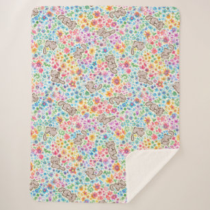 Cobertor Sherpa Jardim Caprichoso de Pebble Gato Cinza e Floral Vi