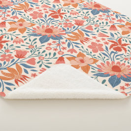 Cobertor Sherpa Jardim Coral e Turquesa Floresce sobre Bege Suave