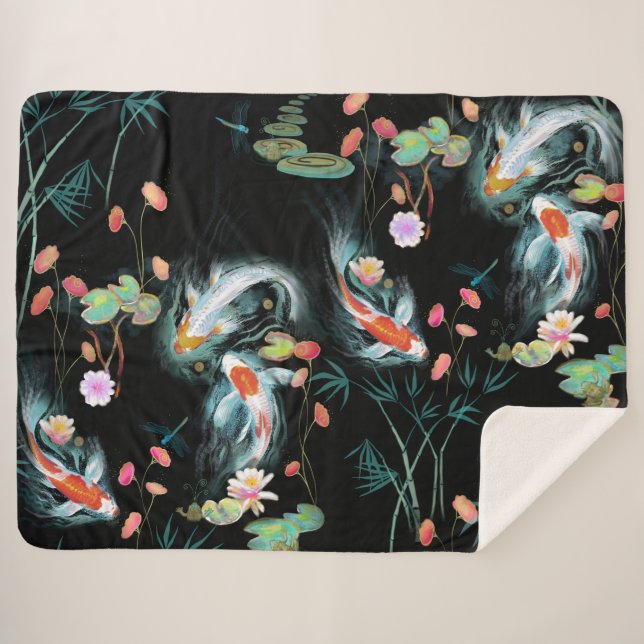 Cobertor Sherpa Jardim d'água japonês Sherpa Blanket (Frente (Horizontal))