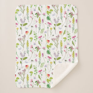 Cobertor Sherpa Jardim de Aquarelas Jardineiras Flores