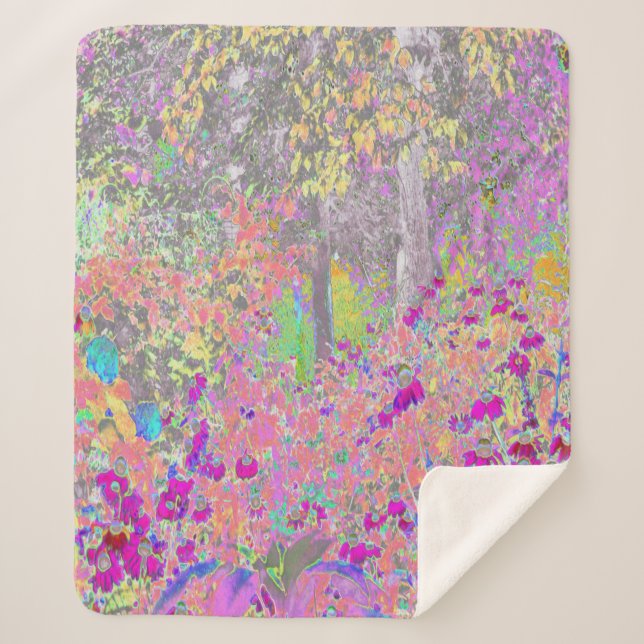 Cobertor Sherpa Jardim de Aquarelas Sunrise com Flores Roxas (Frente)