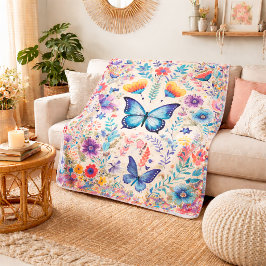 Cobertor Sherpa Jardim de Borboletas e Flores Silvestres