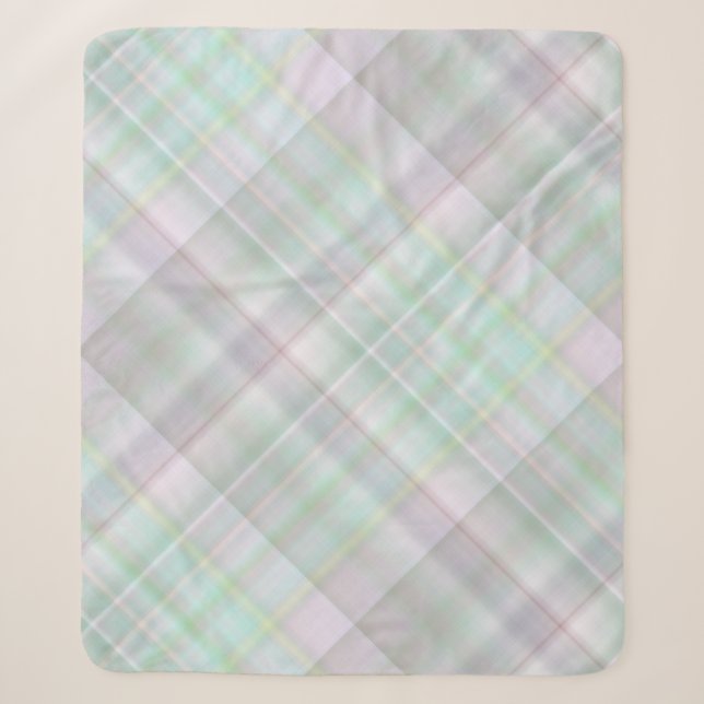 Cobertor Sherpa Jardim de Fadas Xadrez Rosa Pastel e Verde-Menta (Frente)