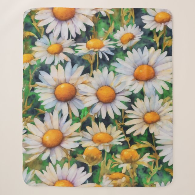 Cobertor Sherpa Jardim de Flores de Margarida Aquarela (Frente)