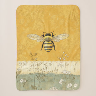 Cobertor Sherpa Jardim de Flores Silvestres Abelha Mel Vintage (3)