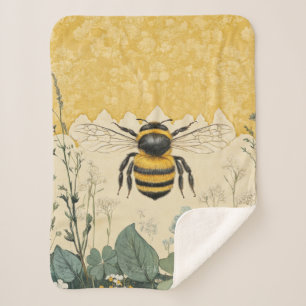 Cobertor Sherpa Jardim de Flores Silvestres Abelha Mel Vintage (5)