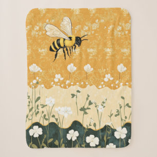 Cobertor Sherpa Jardim de Flores Silvestres Abelha Mel Vintage (9)