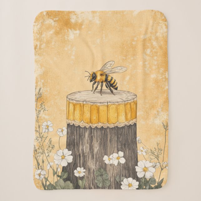 Cobertor Sherpa Jardim de Flores Silvestres da Abelha Melífera Vin (Frente)