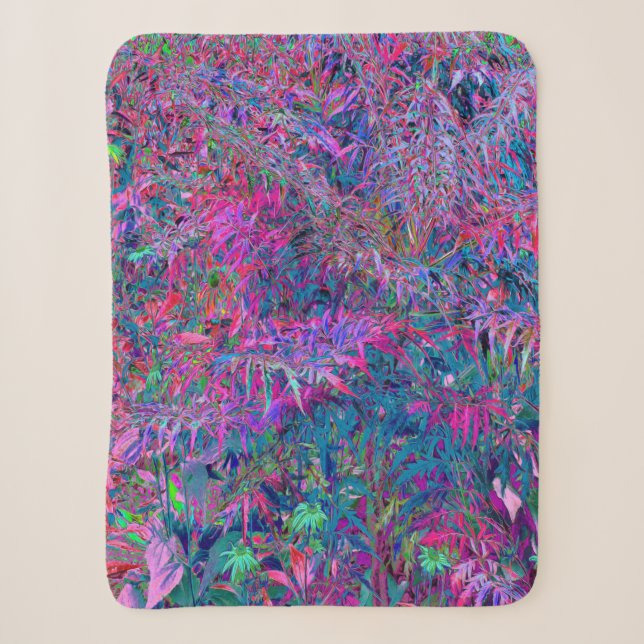 Cobertor Sherpa Jardim de Folhagem Abstrata com Cores Psicodélicas (Frente)