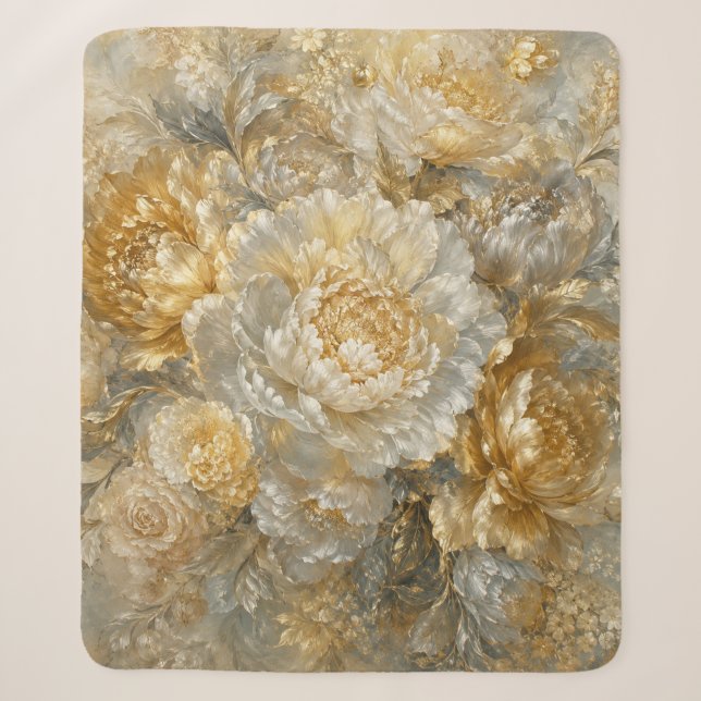 Cobertor Sherpa Jardim de Marfim Dourado (Frente)