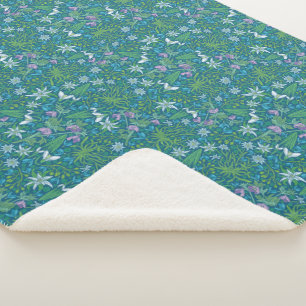 Cobertor Sherpa Jardim de Primavera Dia das Mães Azul Roxo Branco
