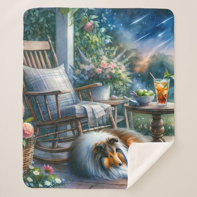 Cobertor Sherpa Jardim Estrelado Varanda Sheltie Sonho (Frente)