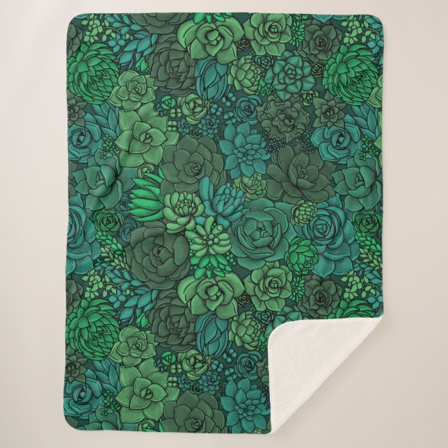 Cobertor Sherpa Jardim suculento em verde (Frente)