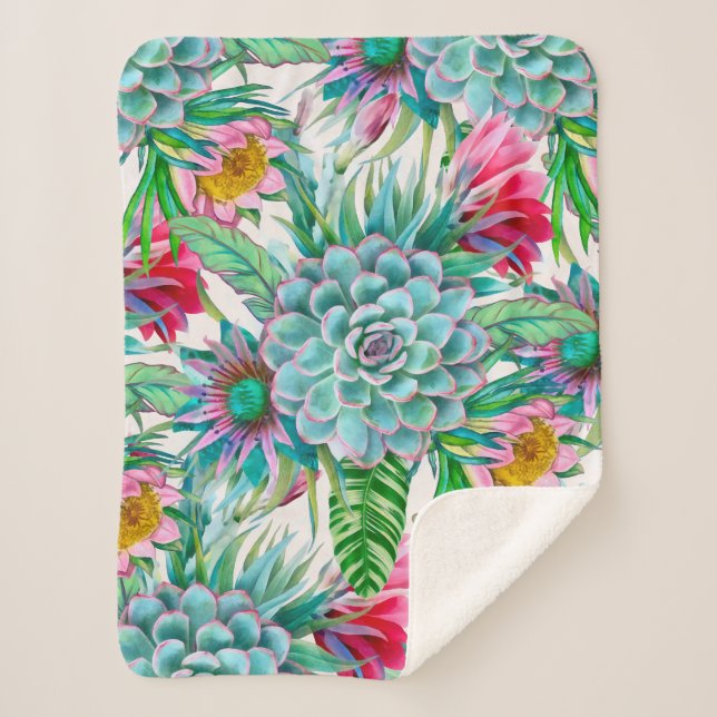Cobertor Sherpa Jardim tropical suculento (Frente)