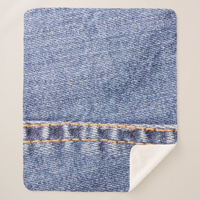 Cobertor Sherpa Jeans azuis costuram textura fechada.  (Frente)