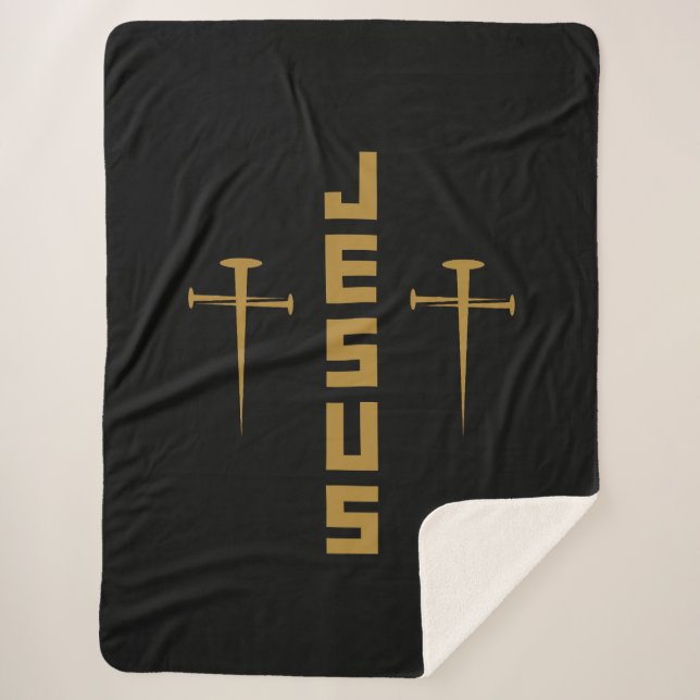 Cobertor Sherpa JESUS Nail Cross Christian Faith Para Crenças GLD (Frente)