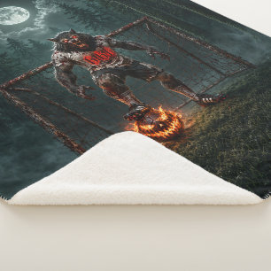Cobertor Sherpa Jogador de Futebol Lobisomem Arte de Terror de Hal