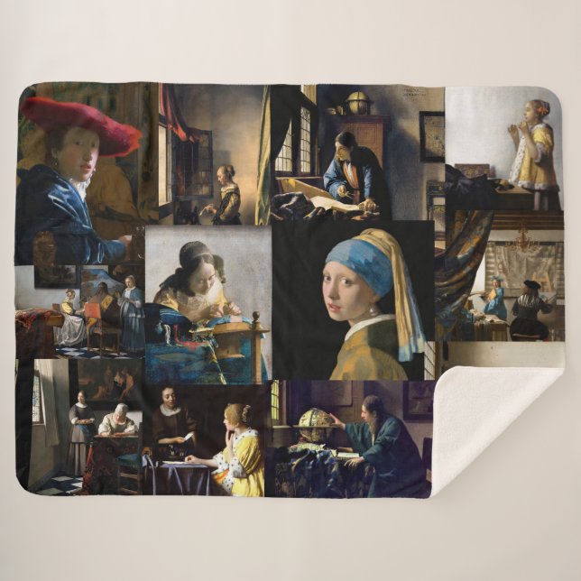 Cobertor Sherpa Johannes Vermeer - Patchwork de obras-primas (Frente (Horizontal))