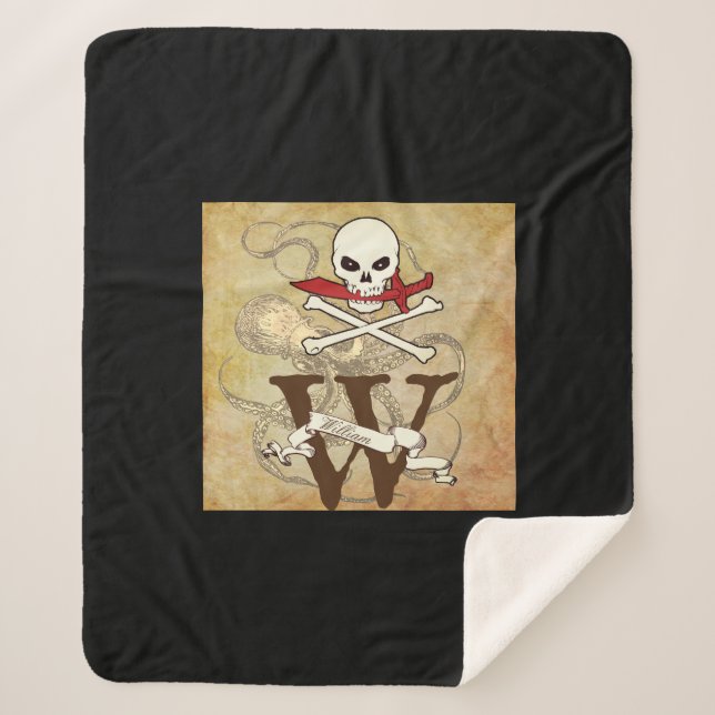 Cobertor Sherpa Jolly Roger Monograma Inicial (Frente)