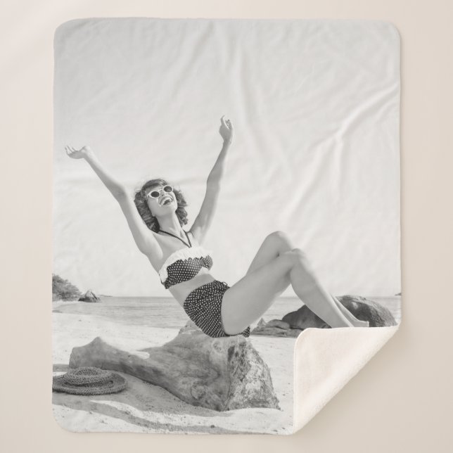 Cobertor Sherpa Jovens atrativas em biquíni na beachvinta (Frente)