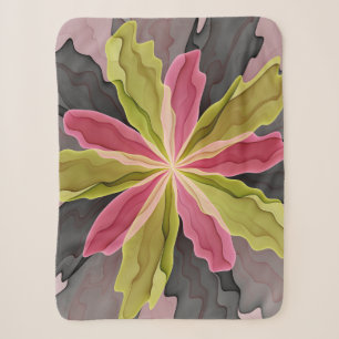 Cobertor Sherpa Joy, verde rosa, Antracite Fantasia Flor Fractal