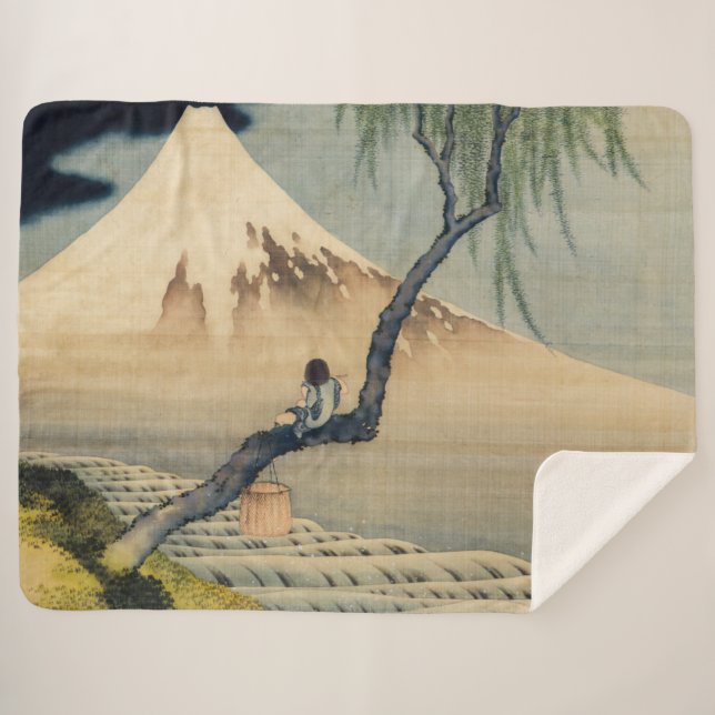 Cobertor Sherpa Katsushika Hokusai - Menino Vivendo o Monte Fuji (Frente (Horizontal))