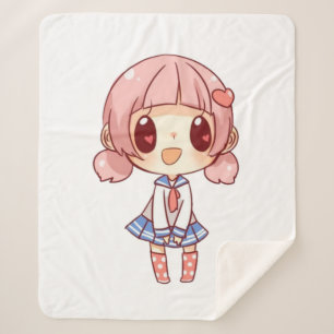 Cobertor Sherpa kawaii, anime, garota, apenas, que, ama, esboça,