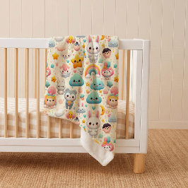 Cobertor Sherpa Kawaii Bunny Pastel Whimsical Cozy Sherpa Blanket