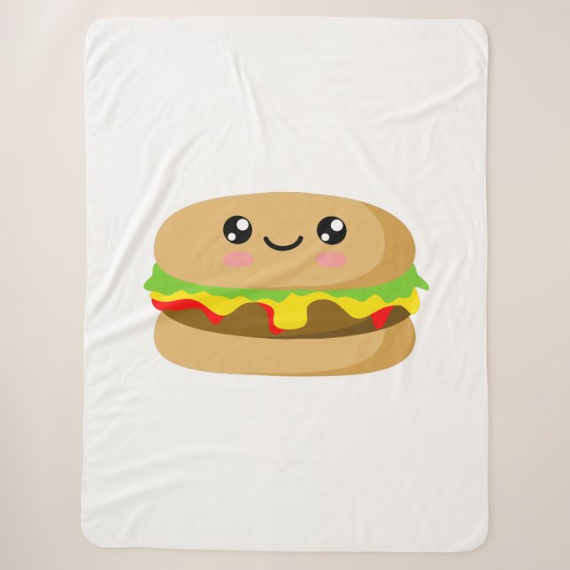 Cobertor Sherpa Kawaii Burger (Frente)