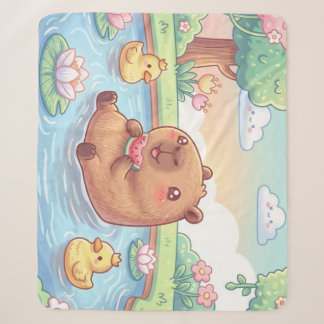 Cobertor Sherpa Kawaii capy in a pond
