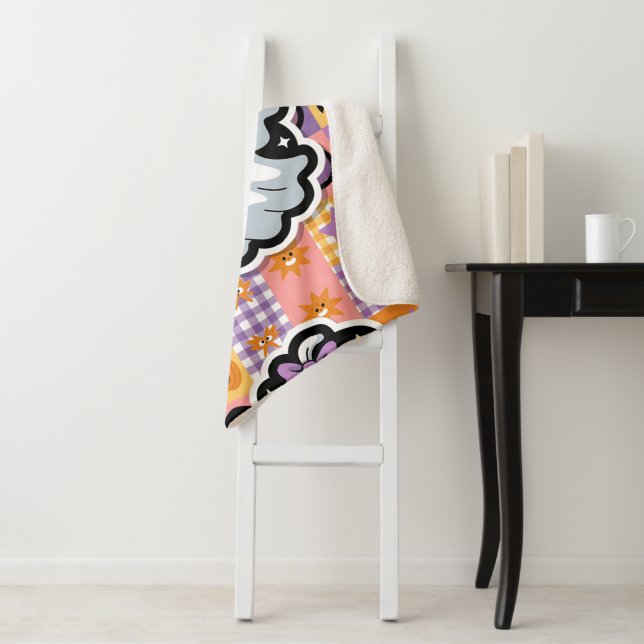 Cobertor Sherpa Kawaii Ghost Blanket - Ghost de Cartoon de Patchwo (In Situ)