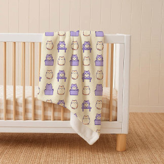 Cobertor Sherpa Kawaii Lavender Chonky Cat Pastel Cozy Sherpa Blan