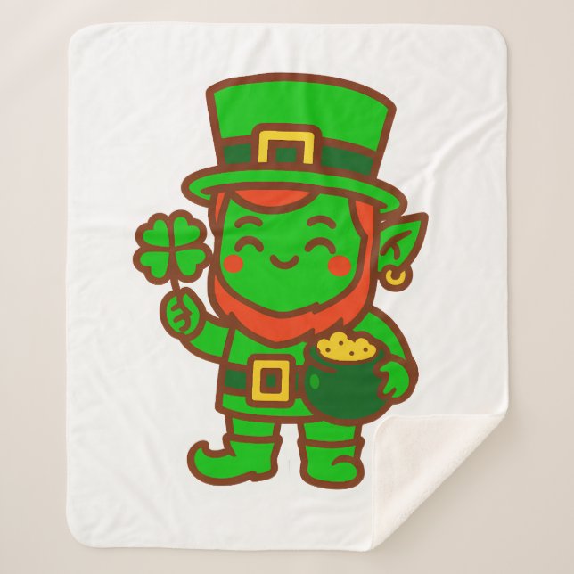 Cobertor Sherpa Kawaii Lucky Leprechaun (Frente)