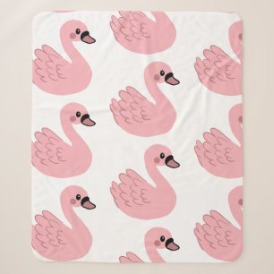 Cobertor Sherpa Kawaii Pink Swan - Design de Cartoon Animal
