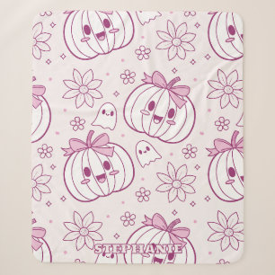 Cobertor Sherpa Kawaii Pumpkins, Fantasmas e Flores