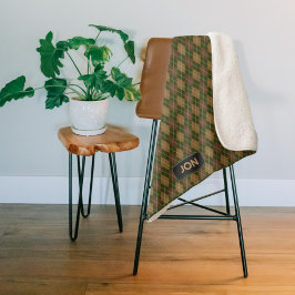 Cobertor Sherpa Khaki Argyle - Camouflage Nature Tones - texto pró