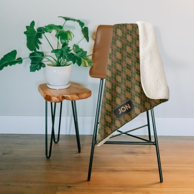 Cobertor Sherpa Khaki Argyle - Camouflage Nature Tones - texto pró (Criador carregado)