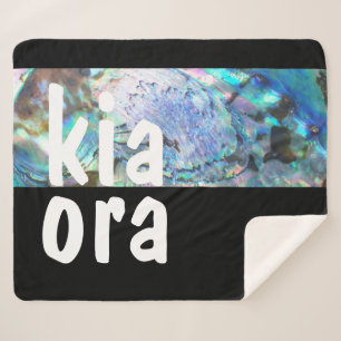 COBERTOR SHERPA KIA ORA NEW ZEALAND PAUA BLACK MAORI NZ KIWI