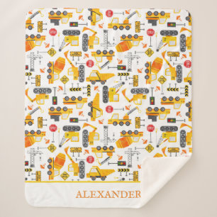 Cobertor Sherpa Kids Watercolor Construction Vehicle Personalizado