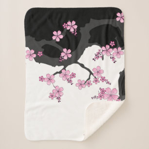 Cobertor Sherpa Kimono Black e White Pink Sakura