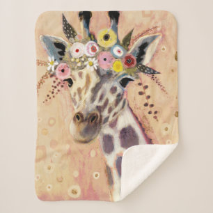Cobertor Sherpa Klimt Giraffe Adornada Em Flores