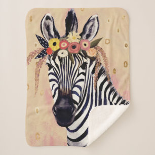 Cobertor Sherpa Klimt Zebra Adornada Em Flores