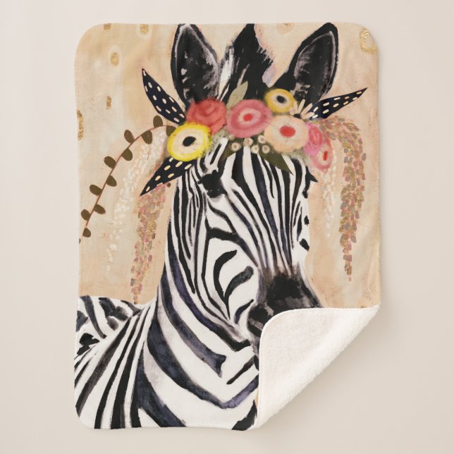 Cobertor Sherpa Klimt Zebra | Coroa De Flores (Frente)
