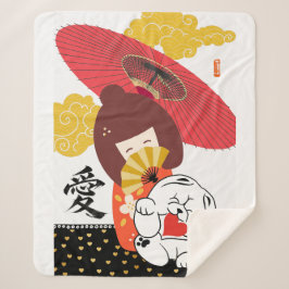 Cobertor Sherpa KOKESHI LOVE  Chow dog heart 