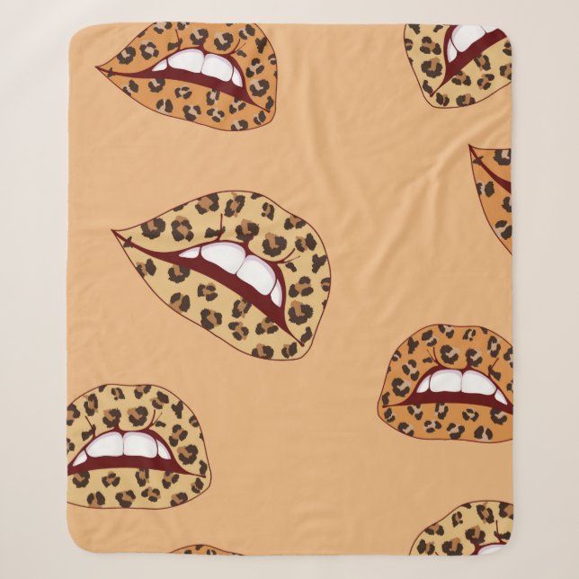Cobertor Sherpa Lábios de impressão leopardo com padrão uniforme,  (Frente)