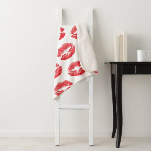 Cobertor Sherpa Lábios Vermelhos, Padrão De Lábios, Batom Vermelho