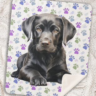 Cobertor Sherpa Labrador Retriever Puppy Colorful Paw Prinkog