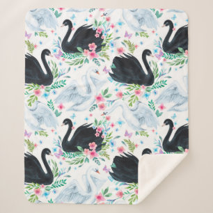 Cobertor Sherpa Laca de cisne branca e preta, de cor aquosa, sem s