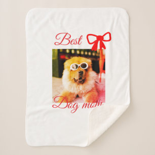 Cobertor Sherpa Laço vermelho melhor cachorro mãe pai foto nome do